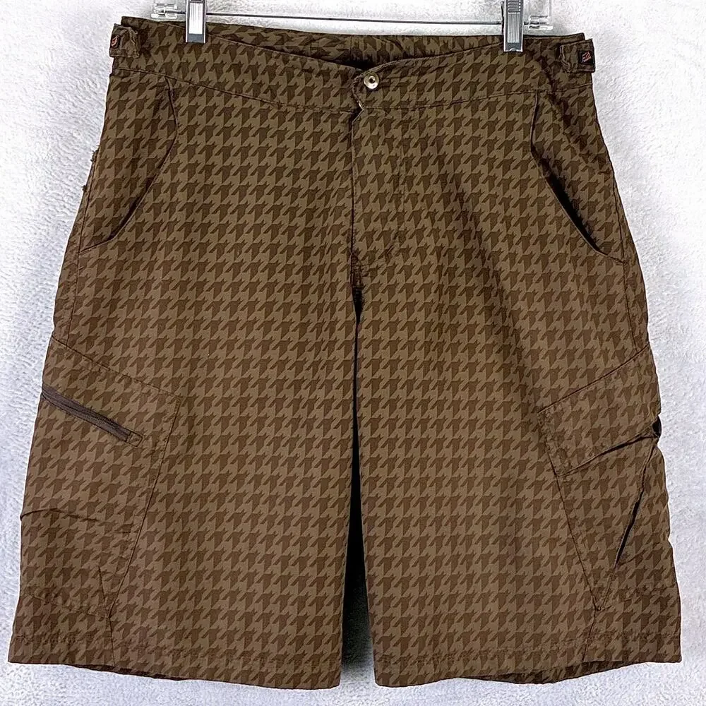 VTG Fox Racing Cargo Shorts Mens 32 Brown Houndstooth w/ Chamois Cycling MTB Y2K